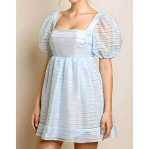 NWT BHLDN x FREE PEOPLE Alaine Organza Puff Sleeve Dress Blue Size 8 MSRP $168